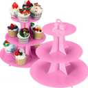2Pcs 3-Tier Cupcake Stand, Cake Stand holder, Tiered DIY Cupcake Stand Tower for Dessert Table Displays, Birthday Theme Party Favors Decoration, Floral Tea Party, 12" W x 12.8" H, Pink