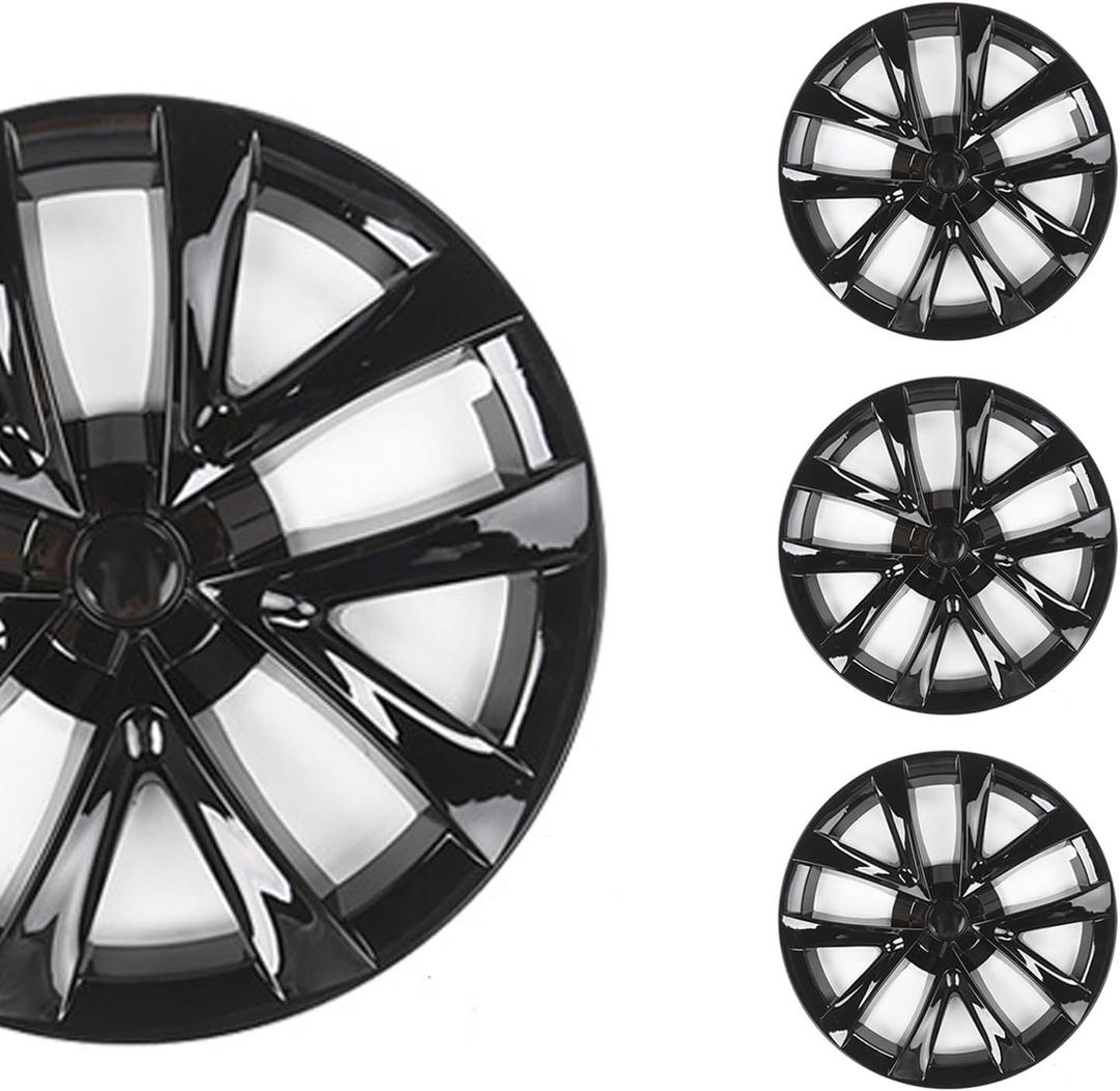 18 for Tesla Model 3 2020-2024 Hubcap ABS 18 Inch Gloss Bright Black Wheel Cover Uberturbine No Noise Wheel hub Cap Replacement Set of 4pcs Model 3 Accessories (18Inch, Model 3 18" Arachnid)