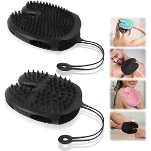 2 Pack Silicone Exfoliating Body Scrubber, Exfoliating Bath Gloves, 4 in 1 Exfoliating Mitt, Anti-Slip Horseshoe Shape Fingerless Dual Texture Body Scrubber for Massage, Exfoliation, Shampooing, Bath