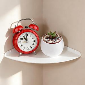 Small Wall Mounted Floating Corner Shelves 7 inch Metal Shelf Corner Shelf for Wall Storage, for Speaker, Cable Box (White)