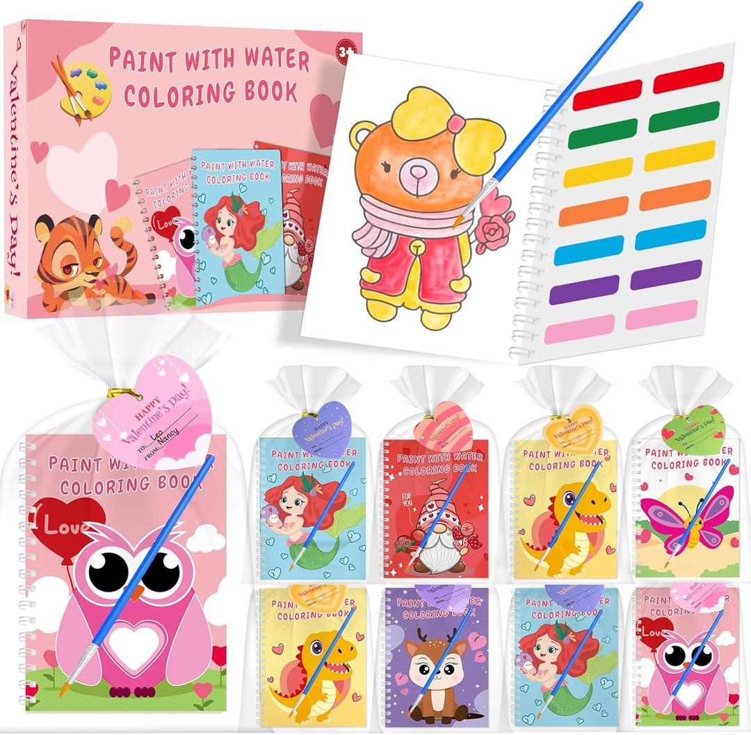 iRugosa hapfyer 24 Pack Water Coloring Book Valentines Day Gifts for Kids, Mini Coloring Books Bulk with Valentines Cards for Kids Classroom School Gifts Prizes Exchnge Goodie Bag Stuffers