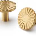 Solid Brass Cabinet Knobs 5 Pack Brushed Gold Drawer Pulls for Kitchen, Closet, Bathroom & Dresser, Decorative Round Hardware for Cabinets, Wardrobes, Furniture with Screws Included