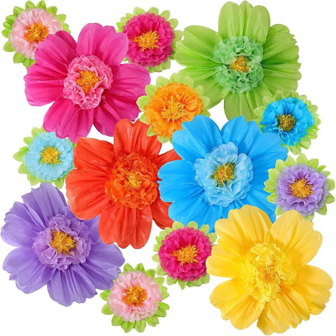 TaoBary 12 Pieces Large Colorful Tissue Paper Flowers 20" Giant Fiesta Paper Flowers for Wall Decor Backdrop Mexican Pom for Classroom Carnival Birthday Party Crafts (Rainbow Color)