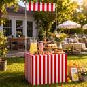 Thyle Carnival Portable Tent Vendor Kit Foldable Table Frame Pop up Booth Storage Bag Striped Tablecloth and Canopy Curtain Portable Vendor Display Tent for Event Food Stand Circus Party Supplies
