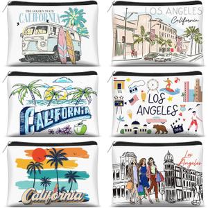 Reginary 6 Pcs Texas Cosmetic Bag Souvenir Gifts California Makeup Bag Florida Souvenir Gifts Zipper Pouch for Women Traveler Party Favors