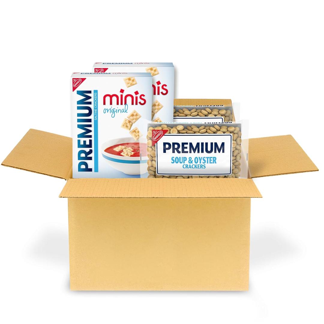 Premium Saltine Crackers Variety Pack, 2 Mini and 2 Soup & Oyster Crackers, Lunch Snacks, Bulk Snacks, 4 Packs (EXP 05/23/26)