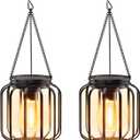 Solar Hanging Lanterns Outdoor: 2 Pack Metal Solar Hanging Lights with Hook, Bright - Warm Waterproof LED Lanterns for Outside, Classic Decorative Solar-Powered Light for Yard Garden Patio Porch Decor