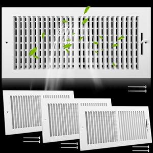 4 Pcs Air Ceiling Vent Cover Grille 14"W x 6"H Duct Opening Size, 2 Way Steel Grille Register with Adjustable Damper for Ceiling Wall HVAC Heat Cold Air Conditioner (White, Outer 15.75" W x 7.75" H)