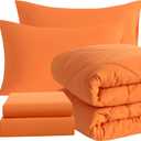 NTBAY Twin Comforter Set with Sheets, 5 Pieces Soft and Breathable Twin Bedding Set, Twin Bed in a Bag, Down Alternative Comforter Set Solid Color All Season, Kids Bedding Set, Orange