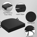 idee-home Outdoor Chair Cushions Set of 4, Thick 17" x 17" x 3" Patio Chair Cushions for Outdoor Furniture Waterproof with Ties, Seat Cushion, Patio Chair Pads Dining Chair Black