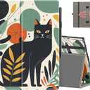 COOWPS Case for All-New Amazon Fire HD 10 Tablet (13th/11th Generation, 2023/2021 Release) 10.1" - Slim Folding Stand Cover with Auto Wake/Sleep, Hand Strap & Stylus Pen Holder, Black Cat