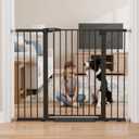 Mumeasy 36" Extra Tall Baby Gate for Stairs, 29.7-51" Wide Dog Gates Indoor for Doorways with Easy Walk Thru, Auto Close Pet Safety Gate for House, Pressure Mounted Metal Child Gate with Door, Black