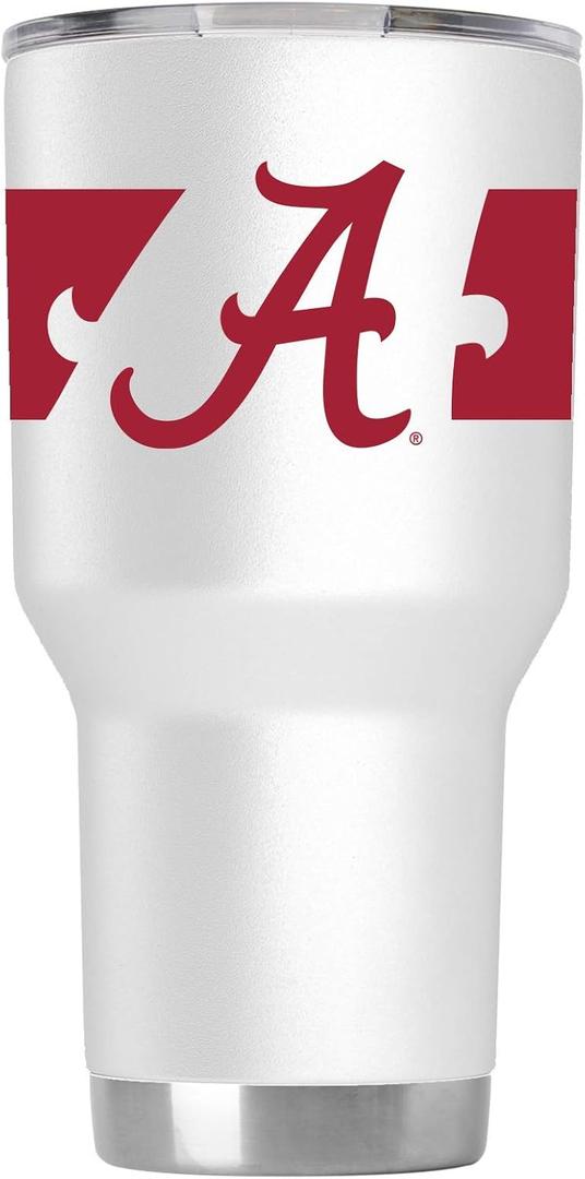 Gametime Sidekicks Alabama 30oz White Tumbler - Officially Licensed, 18/8 Stainless Steel, Double-walled, Vacuum-insulated, UV LED Printed Logos, Sweatless, Stays Hot/Cold - 360 Wrap