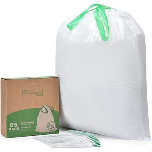 TYPLASTICS Drawstring Trash Bags, 30 Gallon Multipurpose Heavy Duty Garbage Bags, 65 Count (White)
