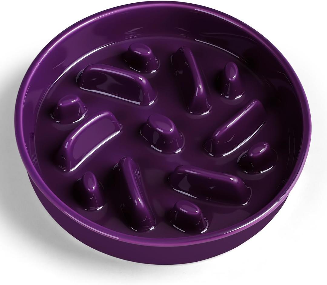 Ceramic Slow Feeder Dog Bowl, 1.5 Cups Dog Food Bowls for Small, Medium, and Large Breed, Anti-Slip Puzzle Food Dish to Slow Down Eating (Deep Purple, 1.5 Cups)