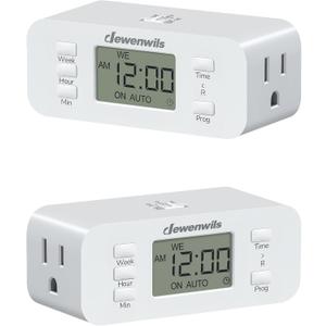 DEWENWILS 7 Day Heavy Duty Timers for Electrical Outlets, 2 Pack Dual Outlet Digital Timer, 3 Prong Programmable Light Timer for Indoor Lamp, Light, Fan, Pets, Home, Kitchen, Office, 125V 60Hz