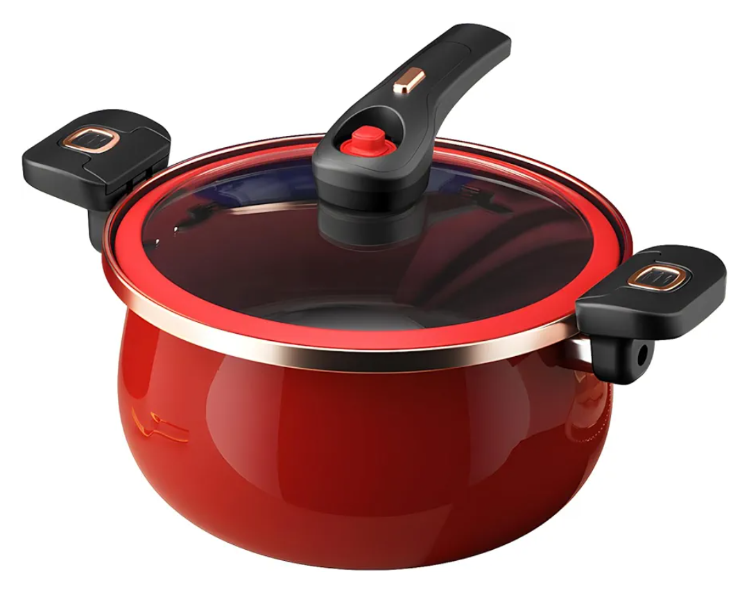 Nonstick Ceramic Coated Sauce Pan with Lid Black Crock Pot with Twist & Lock Handles, Micro Pressure Cooker Versatile Cookware for Stovetops, PFOA-Free Toxin-Free, Easy to Clean (RED, 5.5Quarts)