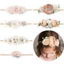 Baby Girl Flower Headband 6 PCS Elastic Hairbands Handmade Nylon Bows Headbands Chic Floral Hair Accessories Kids Gifts for Newborn Infant Toddlers