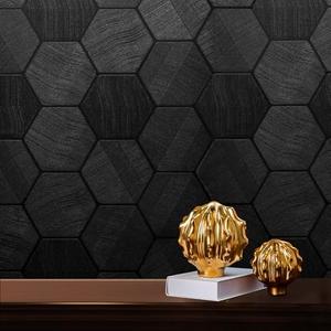 Cismmy Black Peel and Stick Wallpaper Self Adhesive 3D Hexagon Geometric Embossed Contact Paper Removable Easy Peel Off Textured Wallpaper for Cabinet Bedroom 15.7" X 118"