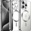 JETech Magnetic Case for iPhone 15 Pro 6.1-Inch, Camera Lens Full Protection, Compatible with MagSafe Wireless Charging, Shockproof Electroplated TPU Soft Clear Phone Cover (Silver)