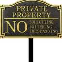 Acrebain Private Property No Trespassing Sign with Stake, No Soliciting Sign Statement Plaque for House,Aluminum Alloy with 3D Embossed Lettering,11.5x7.5 inch/28 inch High for Front Door/Lawns/Gardens and Business,Stainless Steel Screw Mounting