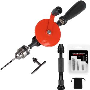 Hand Drill Manual 3/8-inch Capacity Speedy Powerful Manual Drill Double Pinion Geared 3 Jaw Chuck Hand Drill for Wood Plastic Soft Metal By STARVAST, Come With Pin Vise Hand Drills Set