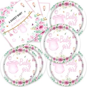 40pcs Pink Floral Baby Girl Shower Decorations Girls Gender Reveal Supplies Spring Rose Pink Girl Small Baby Shower Plates and Napkins for Babies Girls,Suitable for 20 Guests. (X14)