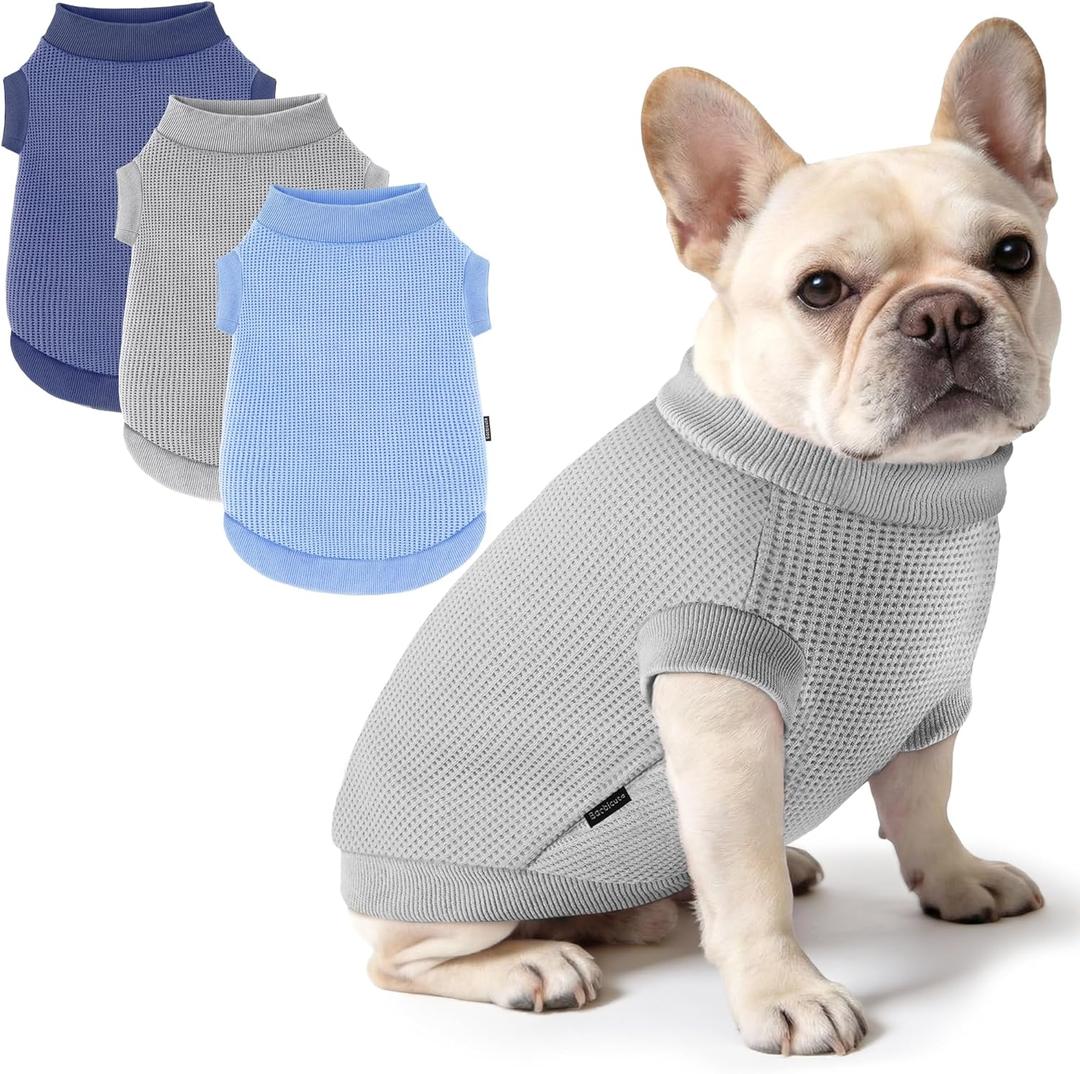 3 Pack Dog Shirt for Small Supplies Functional Waffle Dog Clothes Warm Soft Sweatshirt Outfit for Dogs Cats Pet Apparel (XL (Back: 17.7",Chest: 22.8", 18-22Ibs), grey+navy+blue)