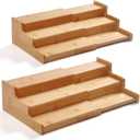JinDoWin 2 Pack Bamboo Spice Organization for Cabinet, Cabinet Spice Organizer, 3-Tier Spice Rack Organizer for Cabinet, Kitchen Seasoning Organizer & Seasoning Rack (Brown)