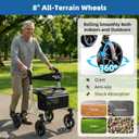 WALK MATE Rollator Walker for Seniors with Cup Holder, Upgraded Thumb Press Button for Height Adjustment, 8 Inch Wheels Walker with Seat Folding 14.7lb Lightweight Walking Aid, 300 lb Capacity, Gold