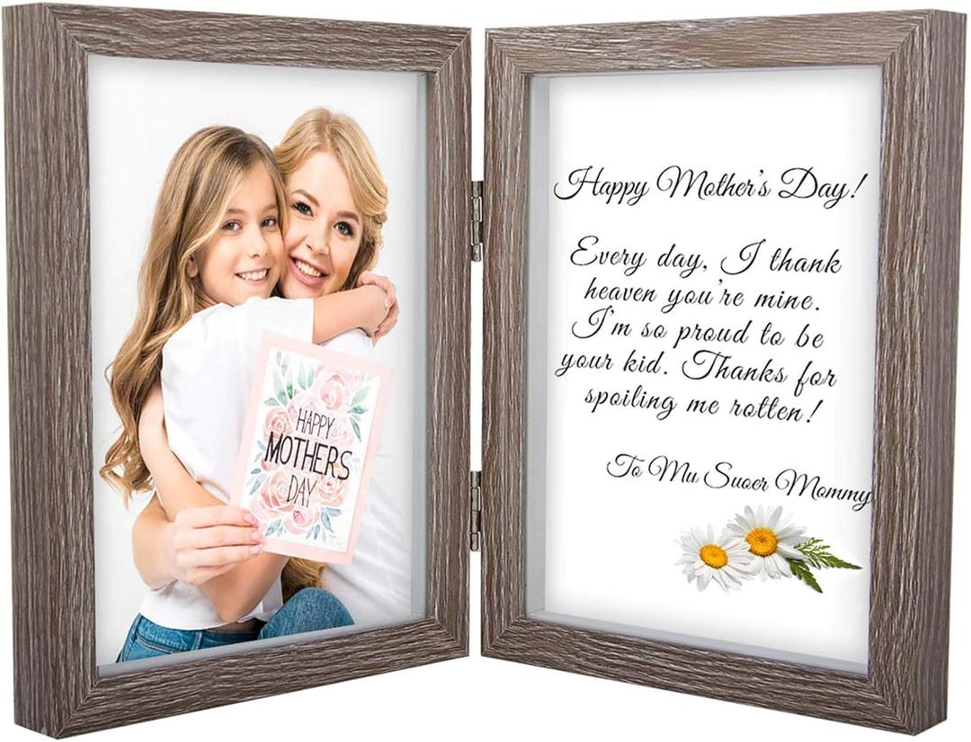 5x7 Picture Frames Double Hinged MDF Wood Grain Shadow Box with Glass Front Stand Vertical on Tabletop (Grey)