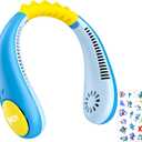 Kids Neck Fan with Shark Sticker, Bladeless Fan for Kids, Safe Portable Rechargeable Cooling Fan for 4-14Y Boys, 2600mAh Personal Fans for Your Neck, 4 Speeds & Lightweight, Summer Gifts for Kids (Dark Blue-Shark)