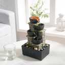 Haobos Indoor Waterfall Fountain 4Tier Cascading Bowl Home Décor Relaxation Water Zen Meditation Tabletop Fountain Artistic Desk Fountains with LED/Rocks Home/Office Decoration