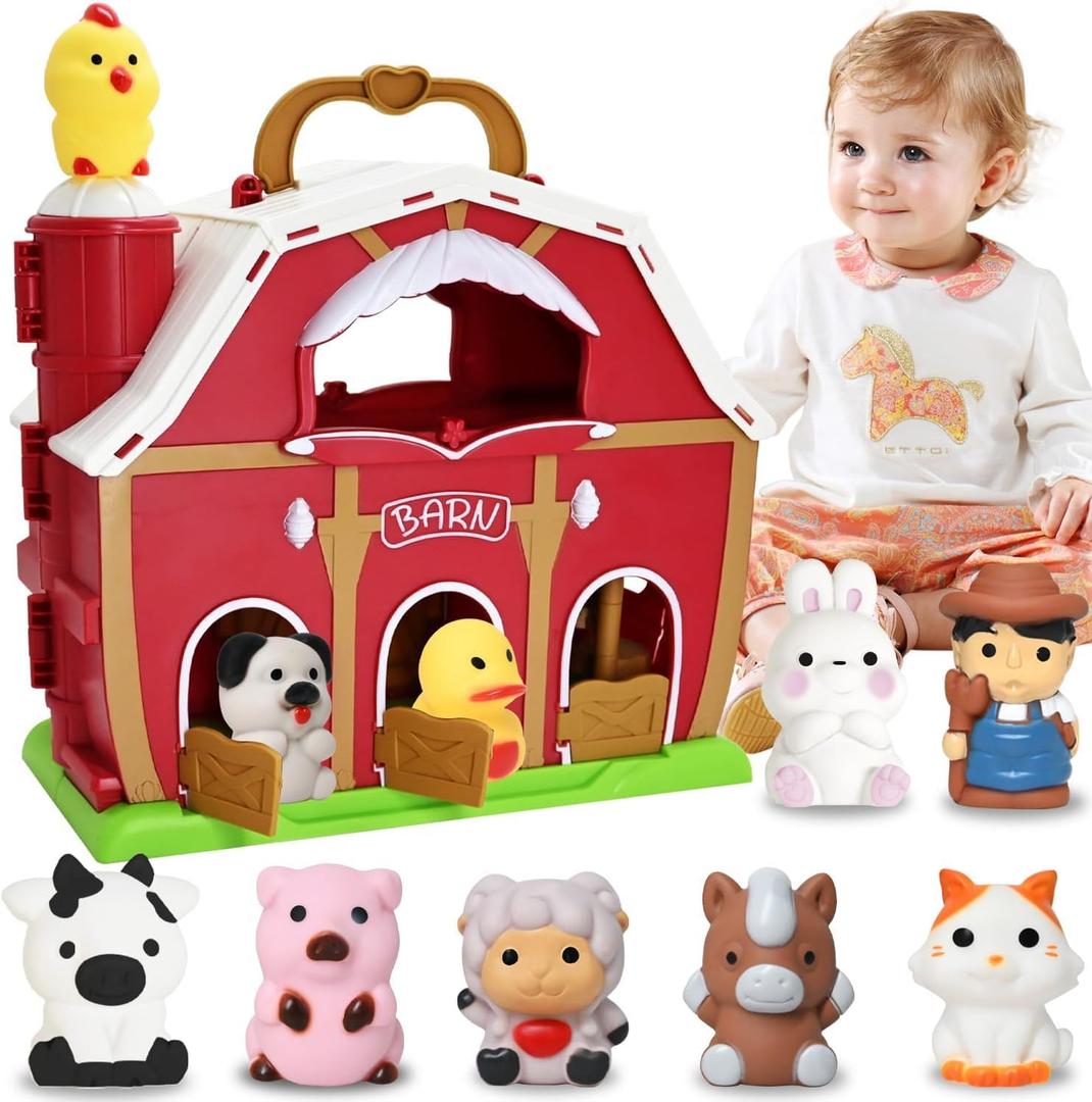 Big Red Barn Farm Animal Toys for 1 2 3 4 5 Years Old Toddlers, Baby Kids Educational Preschool Playset, Learning Montessori Toys, Christmas Birthday Easter Gifts for Boys Girls Age 12-18 Months