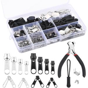 Pieces Zipper Replacement Repair Kit with Pliers Silver