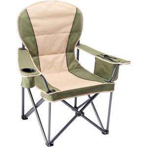NEWBULIG Oversized Folding Camping Chair for Adults, Portable Outdoor Collapsible Chairs, 500 LBS Heavy Duty Support, with Cup Holders, Side Cooler & Pockets, for Lawn, Fishing, Hiking, Green