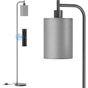 SIBRILLE Floor Lamp with Linen Shade, Dimmable Tall Standing Lamp with Remote Control & 3 Color Temperatures, Modern Floor Lamps for Living Room Bedroom Office Corner, 9W LED Bulb Included (Gray)