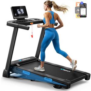 MERACH Foldable Treadmill with Incline, 7.5MPH Quiet Treadmills for Home with Double Deck Technology, 4 Silicone Shock Cushion, Heart Rate Monitoring,16.5" Wider Belt, APP, 6%Manual or 15%Auto Incline