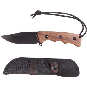 Fixed blade knife with Clip on Wood handle Full tang Short knife with sheath for men EDC Outdoor Camping Bushcraft Hiking Gift (7.87 inches)