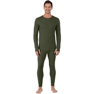 Cuddl Duds Mens Heavyweight Cold Weather Fleece Lined Thermal Set  Long Sleeve Shirt & Leggings  Lounge Sets for Men (XX-Large, Hunter Green)