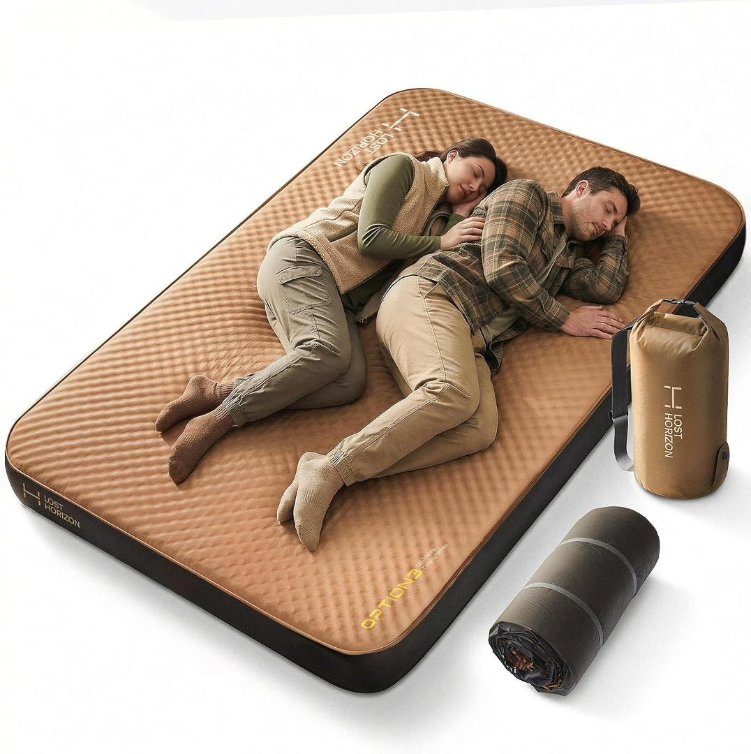 Lost Horizon Option3 Self-Inflating Foam Camping Mattress, Full, 4.5" | Air & Foam Comfort, Adjustable Firmness, R13 Insulation, All-season ready, Sleeping Pad with Pump