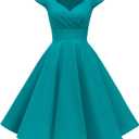 Hanpceirs Women's Cap Sleeve 1950s Retro Vintage Cocktail Swing Dresses with Pocket XS