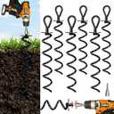 IMMERROT 6 PCS 15.3 Inch Ground Anchors Heavy Duty for High Winds Screw in Earth Anchor Swing Set Spiral Auger Stakes Suitable for Tent Trampoline Tree Garden Fence Sheds Swingset, Easy Use with Drill