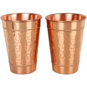 Hammered Pure Copper Water Drinking Glasses Set of 2 Large 13 Oz Drinking Cups Copper Ayurvedic Health Benefits Tumblers Beautiful Handcrafted Design Cup Best Gift
