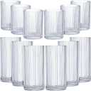 Zhehao 12 Pcs Ribbed Drinking Glasses Set 9 oz 12 oz Glass Cups Vintage Glassware Ribbed Cocktail Cup Clear Ice Coffee Highball Ripple Drinkware for Home Bar Beverages