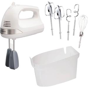 Hamilton Beach 6-Speed Electric Hand Mixer with Whisk, Dough Hooks and Easy Clean Beaters, Powerful 275 Watt Motor, Snap-On Storage Case, White