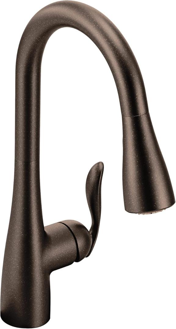 Moen Arbor Oil Rubbed Bronze One-Handle Kitchen Faucet with Pull Down Sprayer Featuring Power Clean, 7594ORB