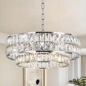 Luxury Crystal Chandelier,6-Light Semi-Flush Mount Ceiling Fixture, 20"