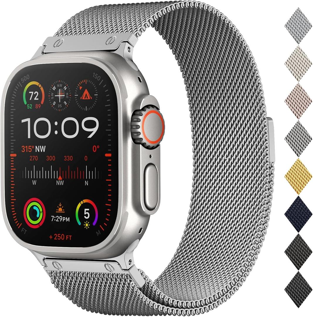 Original Metal Milanese Loop Compatible with Apple Watch Band 49mm 46mm 45mm 44mm 42mm 41mm 40mm 38mm Men and Women, Magnetic Clasp Replacement Strap for iWatch Series 10, Ultra 2, SE 9 8 7 6 5 4 (Natural)