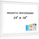 White Board for Wall, 24'' x 18'' Magnetic Dry Erase Board, Decorative Whiteboard with Plain White Wooden Frame, Hanging Writing Board for Home Office School Dorm